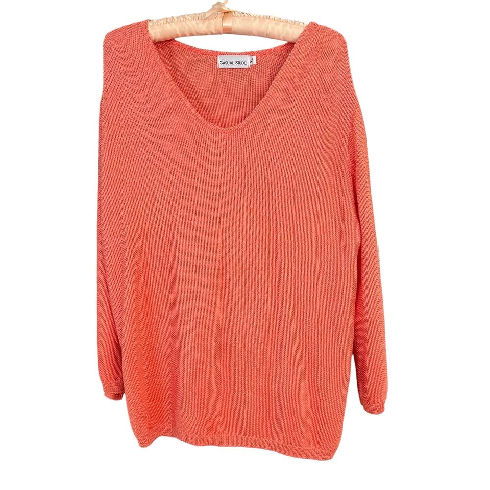 Casual Studio Sweater Woman’s XL Orange Knit 3/4 Sleeve